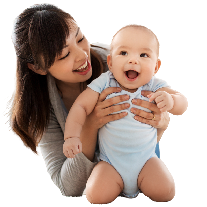 image of Asian mom holding a 6 month old baby in her arms